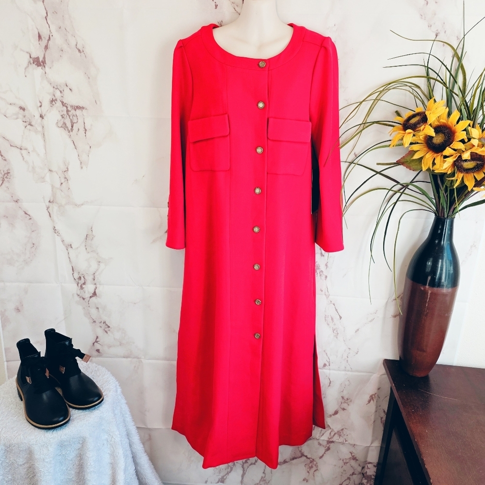 New Tuckernuck Barnett Midi Dress Red Button Down Quality Valentines Day - Picture 3 of 8